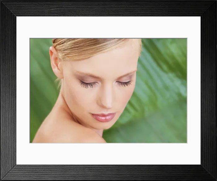 Framed Print : Palm tree, skincare and woman with cosmetics Framed Print : Palm tree, skincare and woman with cosmetics