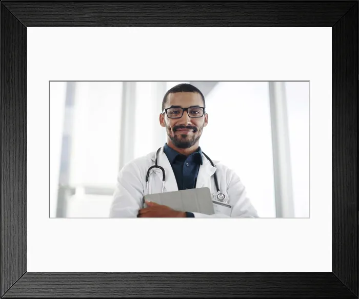 Framed Print : Happy, portrait and doctor with glasses Framed Print : Happy, portrait and doctor with glasses