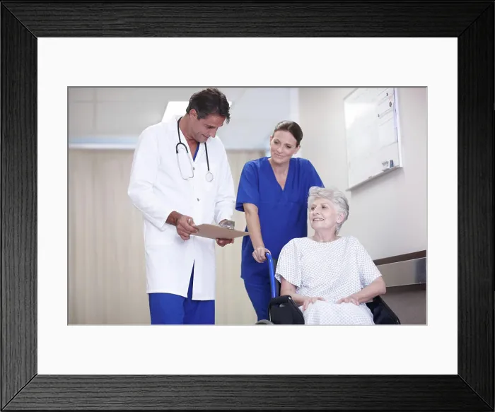 Framed Print : Healthcare, happy and senior woman with doctor Framed Print : Healthcare, happy and senior woman with doctor