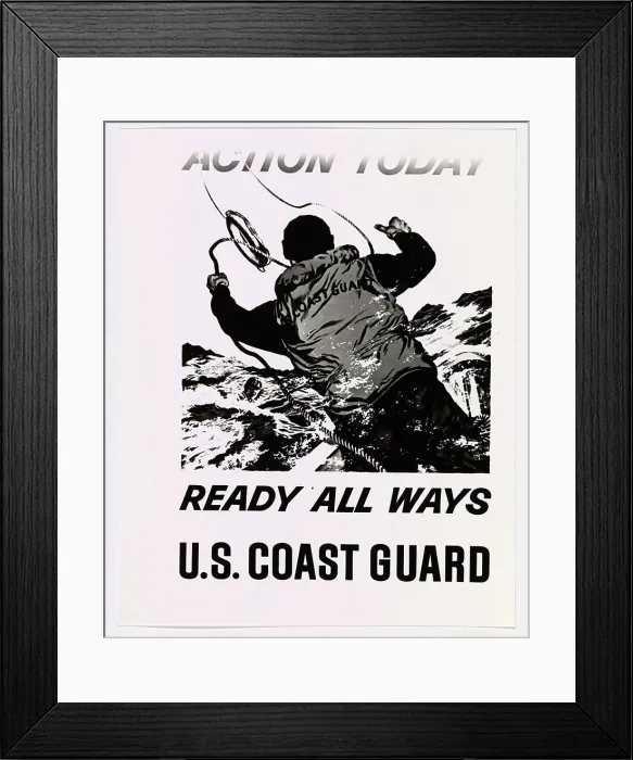 Framed Print : Action today -- ready all ways. This image depicts a Coast Guard recruiting poster Framed Print : Action today -- ready all ways. This image depicts a Coast Guard recruiting poster