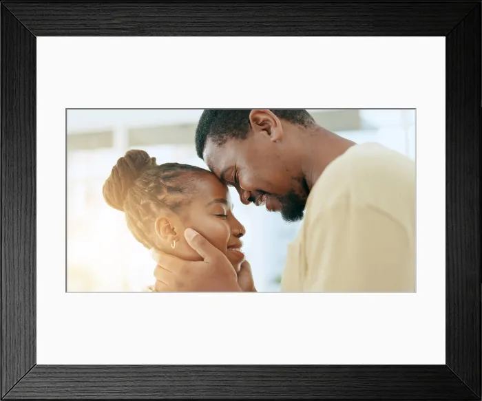 Framed Print : Forehead, care or black couple hug in home living room together to bond for peace Framed Print : Forehead, care or black couple hug in home living room together to bond for peace