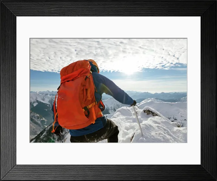 Framed Print : First person view of a backpacker approaching mountain summit Framed Print : First person view of a backpacker approaching mountain summit