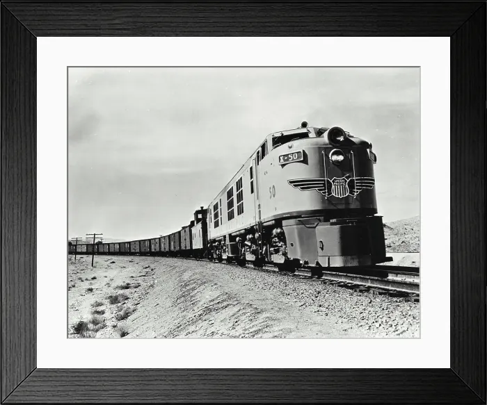 Framed Print : Vintage photograph. Union pacific railroad 4500 hp gas turbine electric locomotive developed under GE unit Framed Print : Vintage photograph. Union pacific railroad 4500 hp gas turbine electric locomotive developed under GE unit