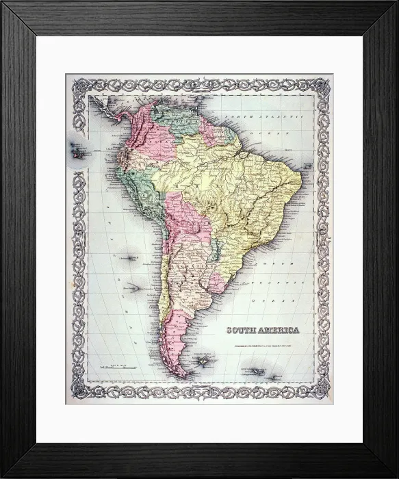 Framed Print : South America C. 1885 Made by J.H. Colton & Co Framed Print : South America C. 1885 Made by J.H. Colton & Co