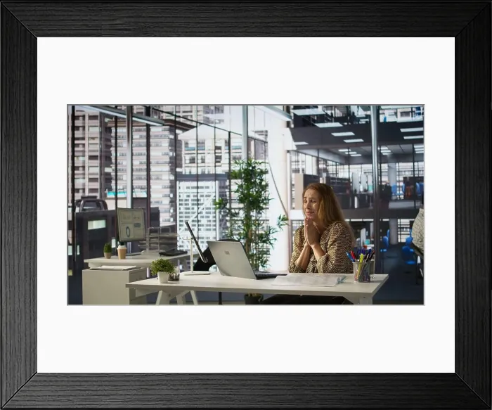 Framed Print : Happy businesswoman celebrating a major project milestone Framed Print : Happy businesswoman celebrating a major project milestone