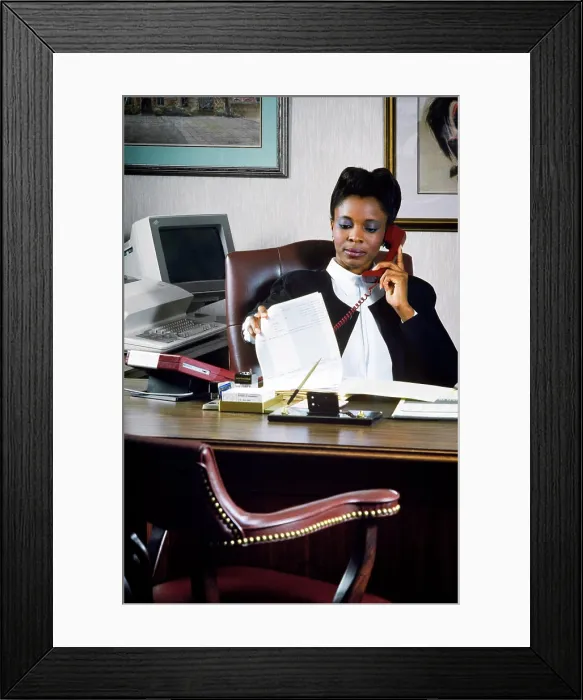 Framed Print : 1990s AFRICAN AMERICAN EXECUTIVE WOMAN ON TELEPHONE Framed Print : 1990s AFRICAN AMERICAN EXECUTIVE WOMAN ON TELEPHONE