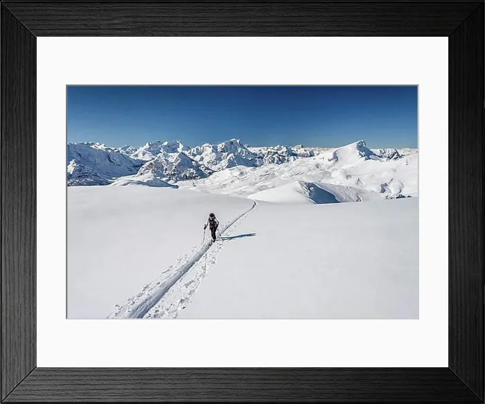 Framed Print : Ski touring in the ascent to the Seekofel in the Fanes-Sennes-Prags Nature Park in the Dolomites