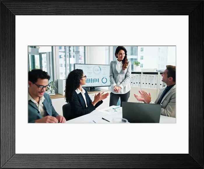 Framed Print : Accountant, applause or business people in presentation for success Framed Print : Accountant, applause or business people in presentation for success