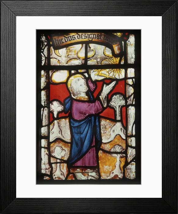 Framed Print : St Neots, Cornwall God creates the sun the moon and the stars 16th century stained glass Framed Print : St Neots, Cornwall God creates the sun the moon and the stars 16th century stained glass
