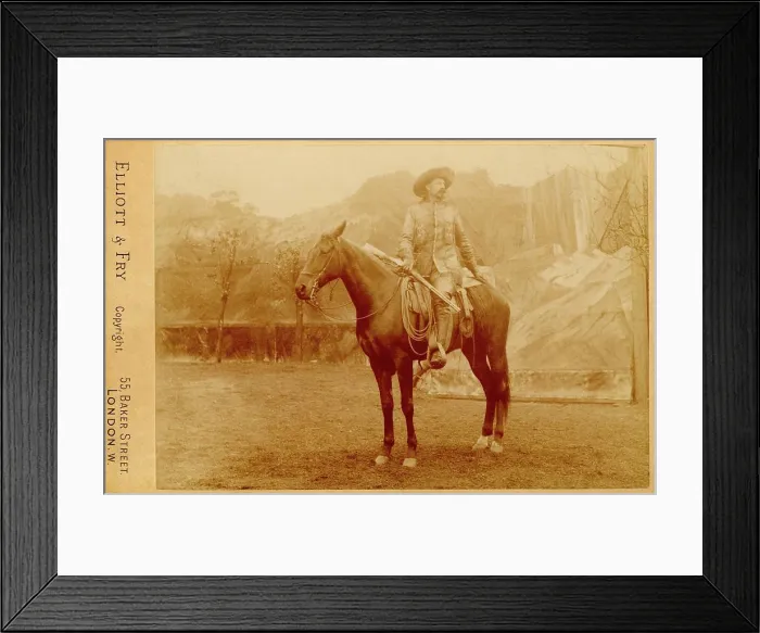 Framed Print : Portrait of Buffalo Bill Cody riding horseback