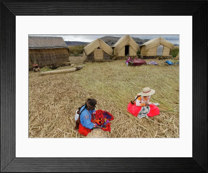 Framed Print : Local residents of floating reed islands of Uros, Lake Titicaca, Peru Framed Print : Local residents of floating reed islands of Uros, Lake Titicaca, Peru