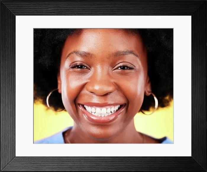 Framed Print : Happy, portrait and skincare for black woman with a smile for beauty Framed Print : Happy, portrait and skincare for black woman with a smile for beauty