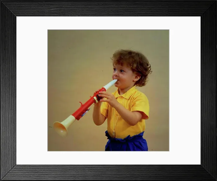Framed Print : Small boy with trumpet, noise doer, noise, clarinet (Tooting) Framed Print : Small boy with trumpet, noise doer, noise, clarinet (Tooting)