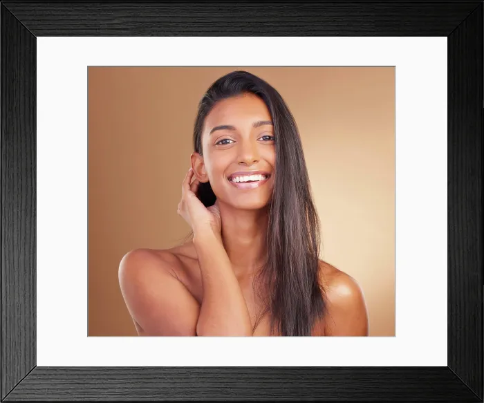 Framed Print : Beauty, portrait and woman in studio for hair