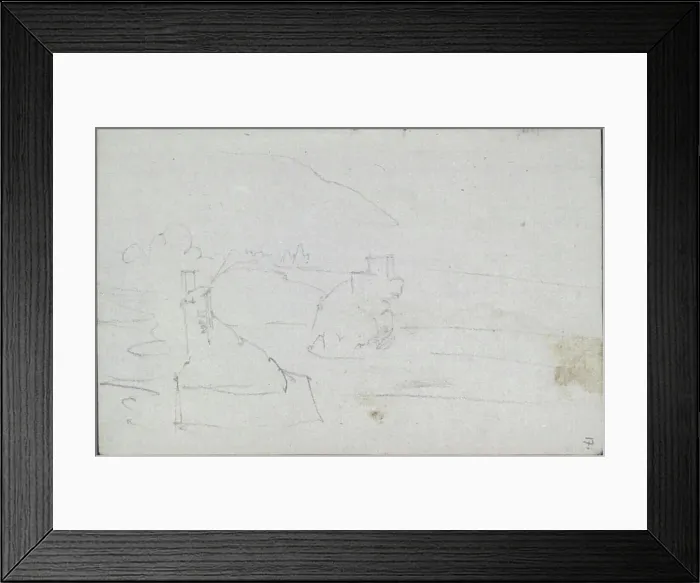 Framed Print : A 1829 pencil sketch by Carl Gauermann showing an indistinct landscape combined with architectural elements Framed Print : A 1829 pencil sketch by Carl Gauermann showing an indistinct landscape combined with architectural elements