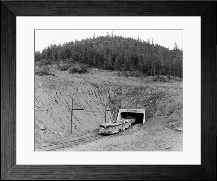 Framed Print : Train coming out from a tunnel of an iron mine, Colorado, USA