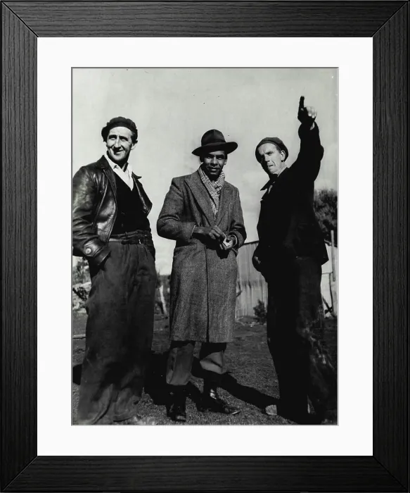 Framed Print : Searchers point out country to backtracker Bow Johnson on his arrival to arrest in search of Mt