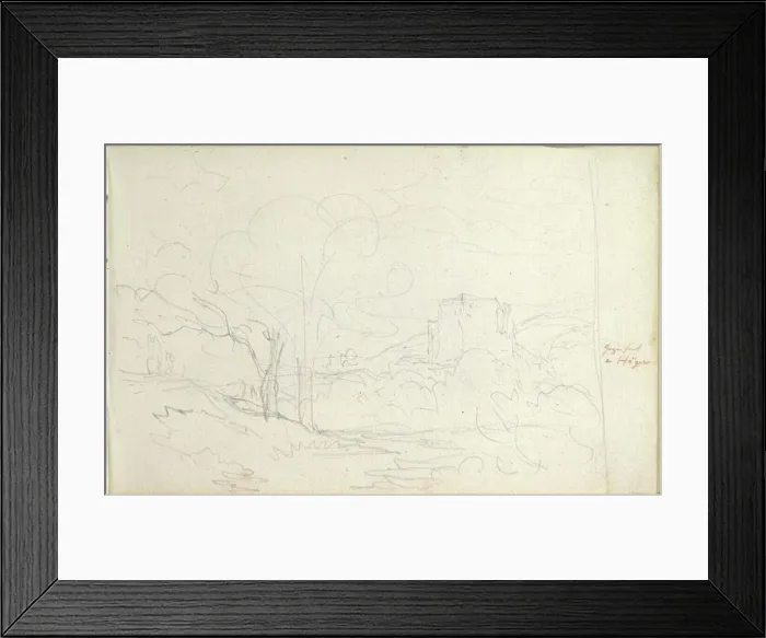 Framed Print : Pencil sketch by Friedrich Gauermann from 1826-1848 showing a large landscape composition with hills