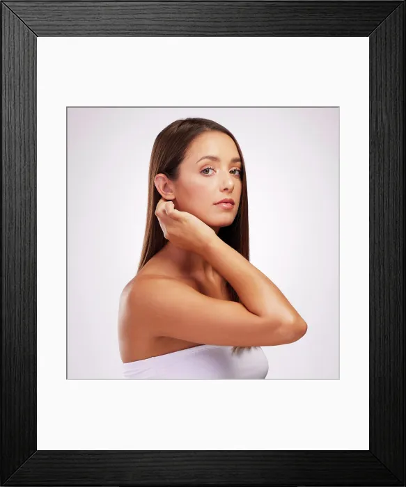 Framed Print : Portrait, skincare and beauty of woman with cosmetic or shine isolated on white studio background