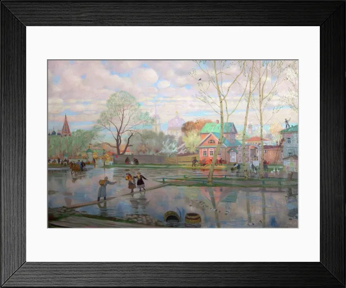 Framed Print : People balancing on footbridge by Boris Michaylovich Kustodiev Framed Print : People balancing on footbridge by Boris Michaylovich Kustodiev