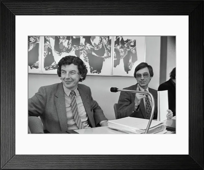 Framed Print : Anefo photo collection. Meeting Federation Council FNV; Cook (left) and Frans Drabbe. March 31, 1980 Framed Print : Anefo photo collection. Meeting Federation Council FNV; Cook (left) and Frans Drabbe. March 31, 1980