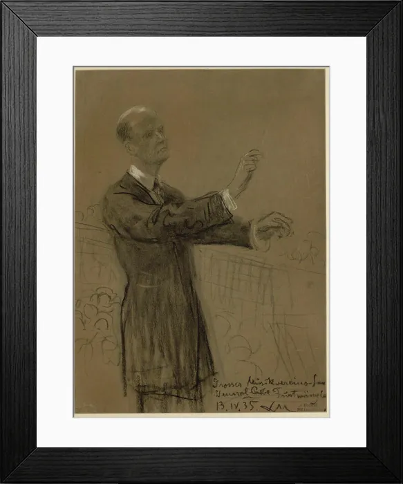 Framed Print : Ludwig Michaleks 1935 chalk drawing on brown paper shows conductor Furtwängler conducting Framed Print : Ludwig Michaleks 1935 chalk drawing on brown paper shows conductor Furtwängler conducting