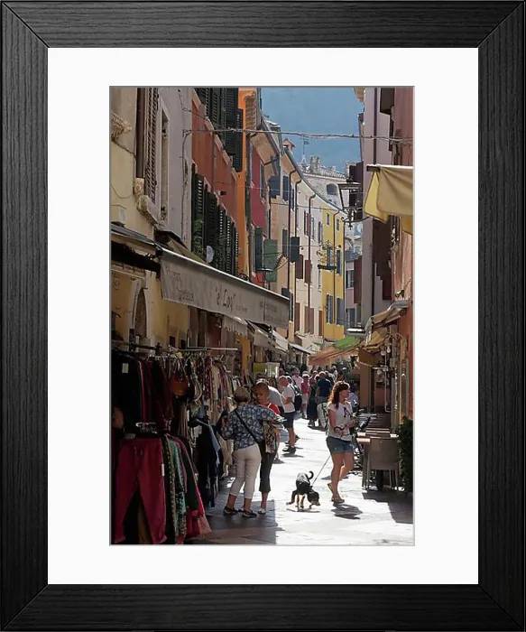 Framed Print : Old town alley with shops, tourists shopping, Garda, Lake Garda, Veneto, province of Verona, Italy, Europe Framed Print : Old town alley with shops, tourists shopping, Garda, Lake Garda, Veneto, province of Verona, Italy, Europe