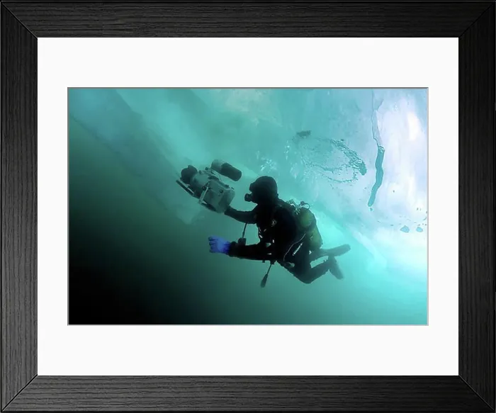 Framed Print : Underwater video-operator Didier Noirot, ice-diving in Lake Baikal, Olkhon island, Siberia, Russia, Eurasia, Europe Framed Print : Underwater video-operator Didier Noirot, ice-diving in Lake Baikal, Olkhon island, Siberia, Russia, Eurasia, Europe