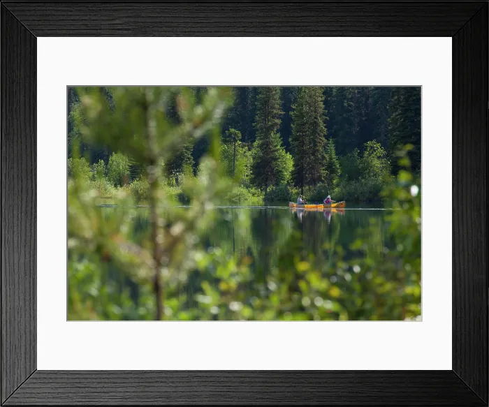 Framed Print : A couple paddle a yellow canoe across Unna Lake in Bowron Lake Provincial Park Framed Print : A couple paddle a yellow canoe across Unna Lake in Bowron Lake Provincial Park