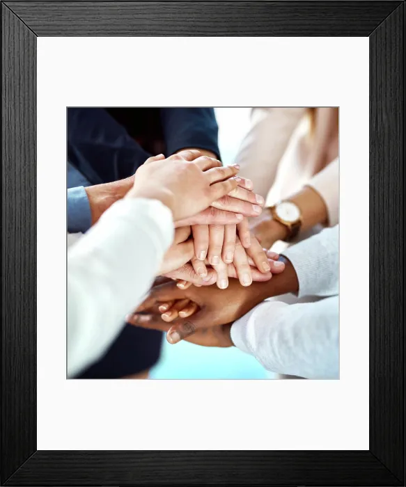 Framed Print : Team building, support or hands of business people in stack for Framed Print : Team building, support or hands of business people in stack for