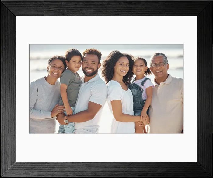 Framed Print : Happy, big family and portrait smile on a beach holiday together in happiness for outdoors