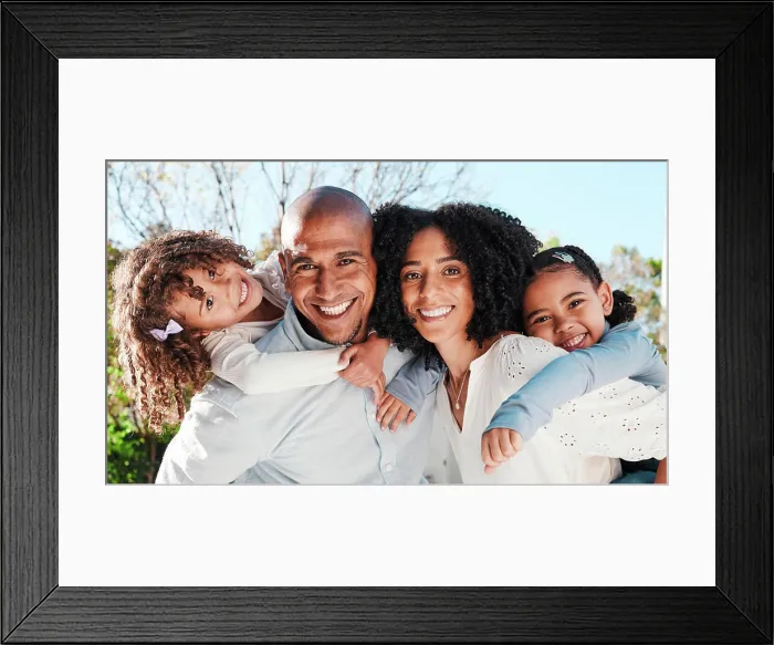 Framed Print : Family, children and parents portrait outdoor with love and care for piggyback or play a game for fun in backyard