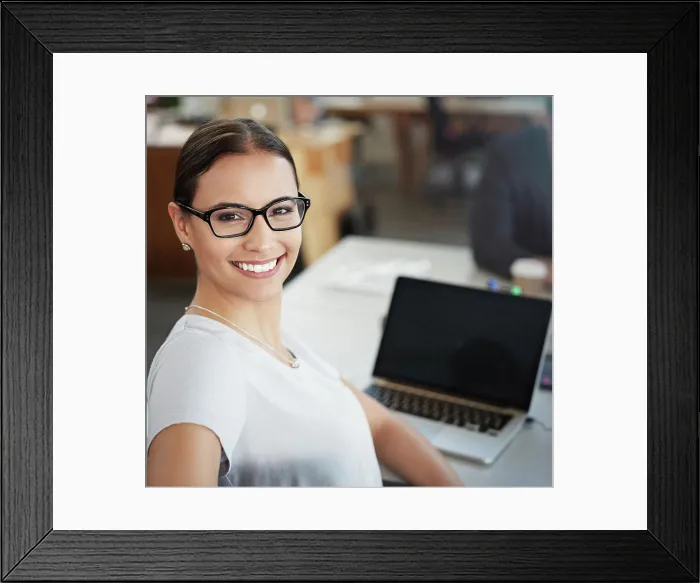 Framed Print : Portrait, woman and laptop in office for design with research Framed Print : Portrait, woman and laptop in office for design with research