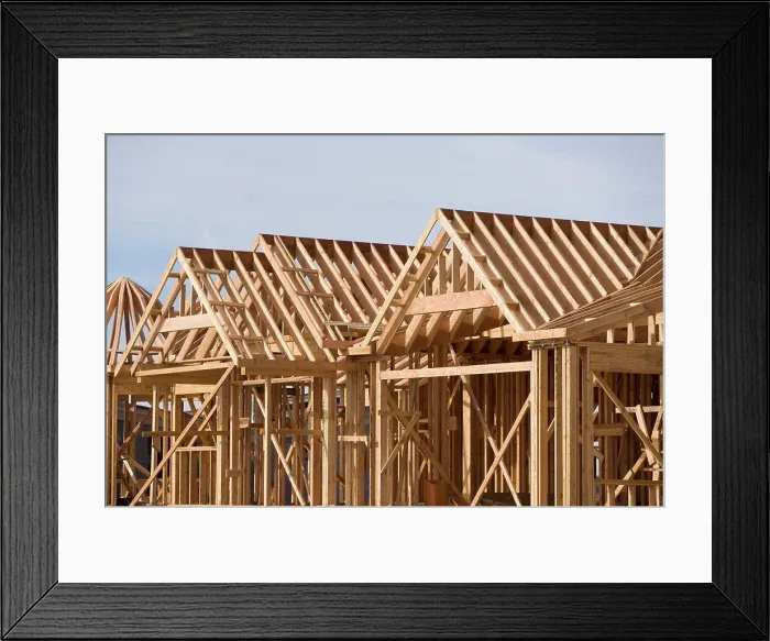 Framed Print : Timber building frames Framed Print : Timber building frames