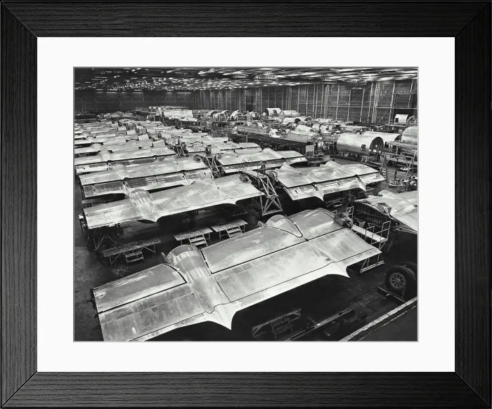 Framed Print : Vintage photograph. Wing line at the Boeing Aircraft Company where C-97 Stratofighters are in production Framed Print : Vintage photograph. Wing line at the Boeing Aircraft Company where C-97 Stratofighters are in production