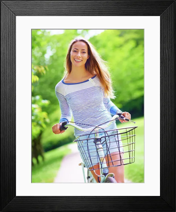 Framed Print : Outdoor, cycling and happy woman in portrait in park Framed Print : Outdoor, cycling and happy woman in portrait in park