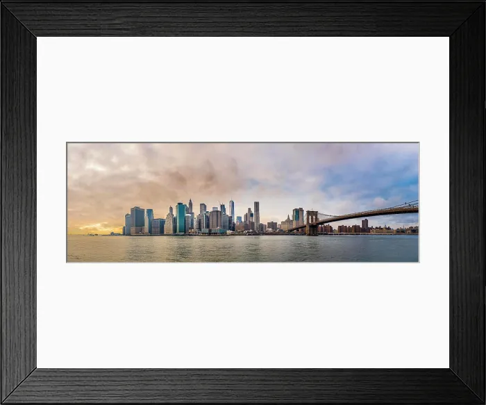 Framed Print : Ultrawide panoramic view of Manhattan from Brooklyn with cloudy sky Framed Print : Ultrawide panoramic view of Manhattan from Brooklyn with cloudy sky