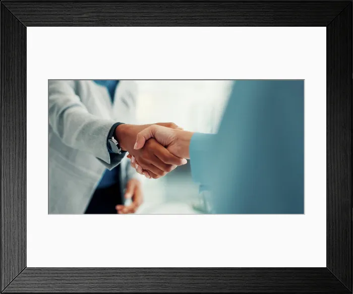 Framed Print : Shaking hands, interview and agreement for onboarding Framed Print : Shaking hands, interview and agreement for onboarding