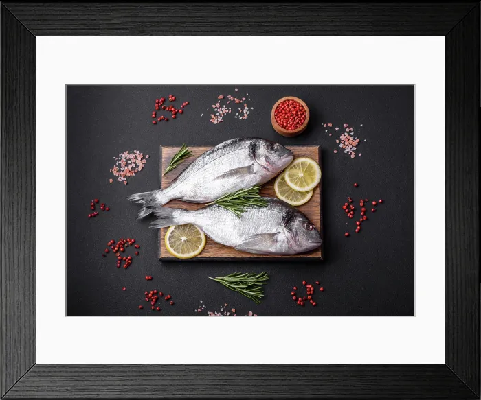 Framed Print : Fresh raw dorado fish with spices Framed Print : Fresh raw dorado fish with spices