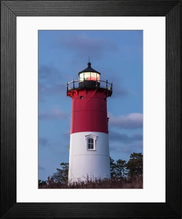 Framed Print : USA, Massachusetts, Cape Cod, Eastham. Nauset Light with Christmas wreath at dawn Framed Print : USA, Massachusetts, Cape Cod, Eastham. Nauset Light with Christmas wreath at dawn