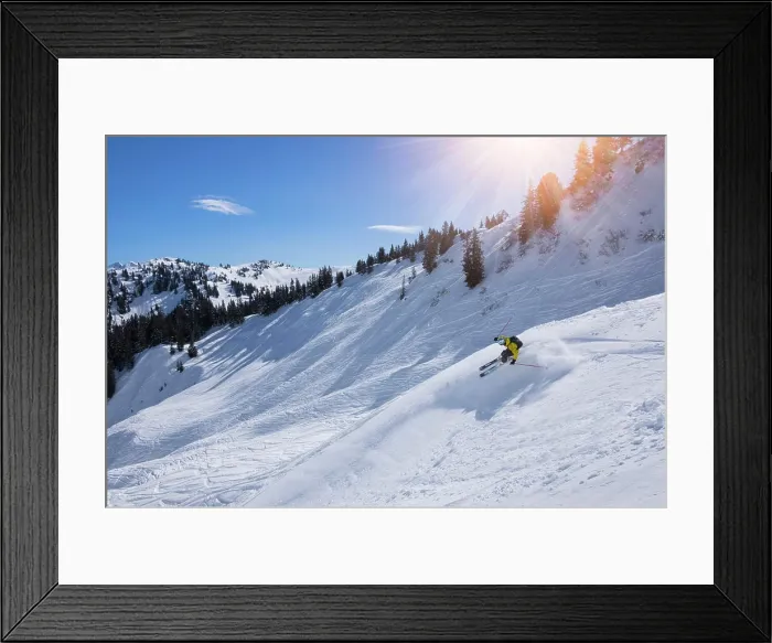 Framed Print : Skier with powder snow spray in the sun Framed Print : Skier with powder snow spray in the sun
