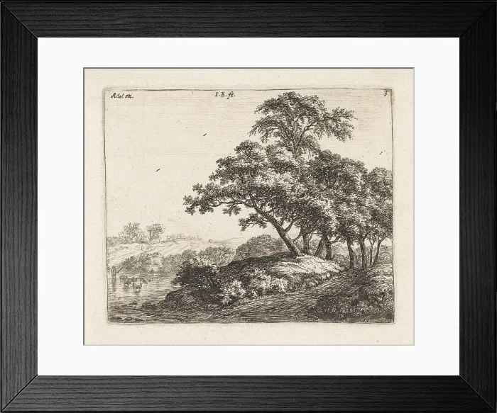Framed Print : Flock of sheep in a river, print maker: Jacob Esselens attributed to