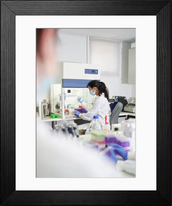 Framed Print : Female scientist in face mask working in laboratory Framed Print : Female scientist in face mask working in laboratory