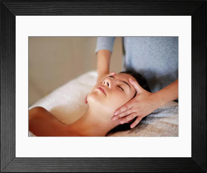 Framed Print : Face, massage and girl on table at spa for skincare Framed Print : Face, massage and girl on table at spa for skincare
