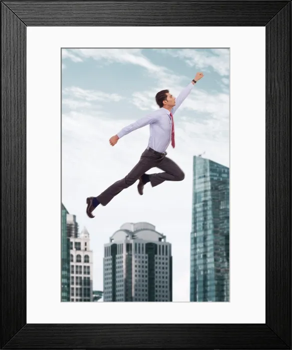 Framed Print : Business executive flying in the sky Framed Print : Business executive flying in the sky
