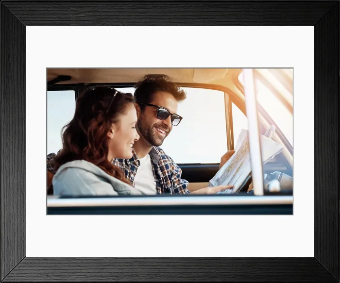 Framed Print : Road trip, couple and map in vehicle for search Framed Print : Road trip, couple and map in vehicle for search