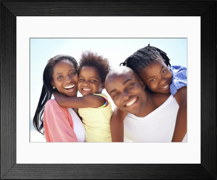 Framed Print : Portrait, piggyback and a black family on the beach in summer together for travel Framed Print : Portrait, piggyback and a black family on the beach in summer together for travel