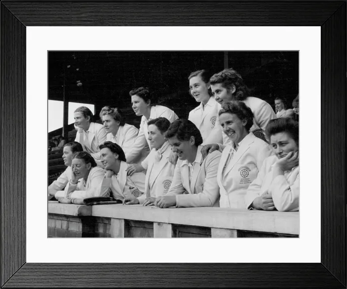 Framed Print : English Women Crickets watched anxiously from the grandstand at the South Melbourne Cricket Ground as rain fell early