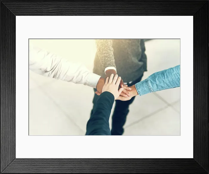 Framed Print : Business, group and hands with pile for collaboration with employee solidarity Framed Print : Business, group and hands with pile for collaboration with employee solidarity