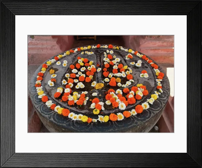 Framed Print : India, Bihar, Feet of Buddha covered with flowers outside Mahabodhi Temple; Bodhgaya Framed Print : India, Bihar, Feet of Buddha covered with flowers outside Mahabodhi Temple; Bodhgaya